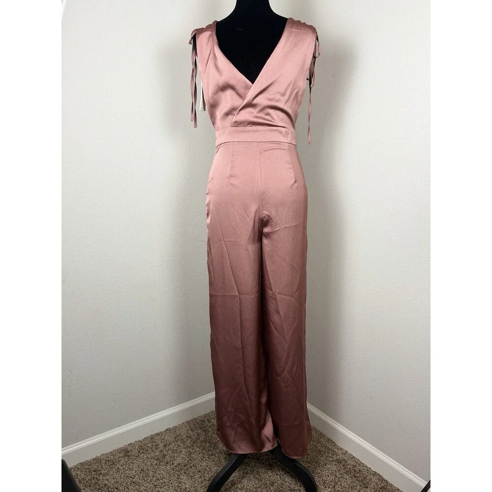 Skies Are Blue Satin Jumpsuit XS Mauve Pink Tie Shoulder Wide Leg NWT - Picture 6 of 15